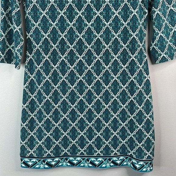 WHITE HOUSE BLACK MARKET Retro Print Dress Green Round Neck 3/4 Sleeve Size S - Picture 4 of 11